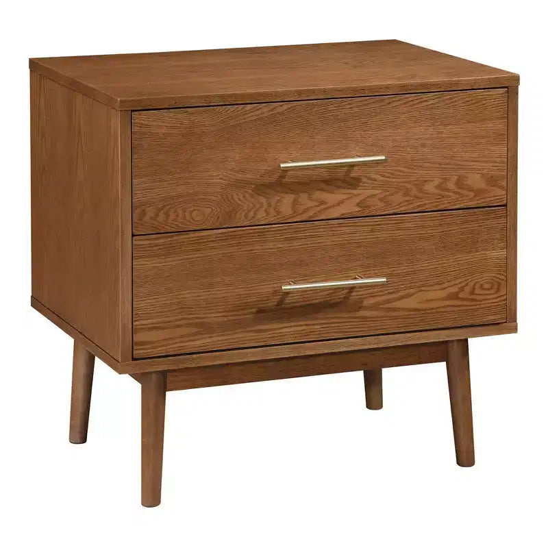 HOMES: Inside + Out Ensemble de chambre à coucher 3 pièces Queen Riverstone Mid-Century Modern avec 2 tables de nuit Noyer