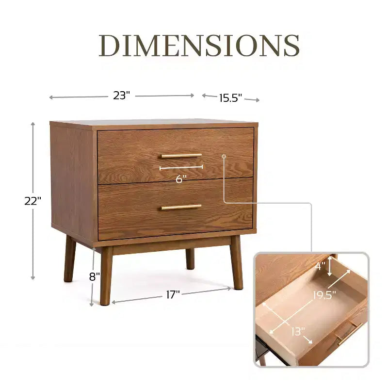 HOMES: Inside + Out Ensemble de chambre à coucher 3 pièces Queen Riverstone Mid-Century Modern avec 2 tables de nuit Noyer