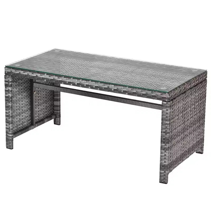 Costway Ensemble de Meubles de Patio en Rotin 8 Pièces Table en Verre Canapé Rembourré Turquoise/Rouge