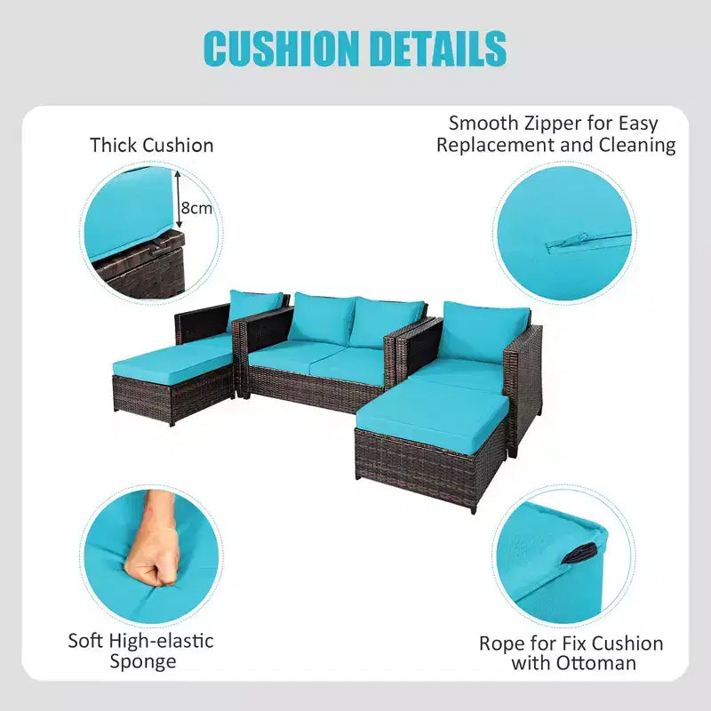 Costway Ensemble de Mobilier de Jardin 5 Pièces en Rotin Canapé Causeuse Pouf Coussins Rouge/Blanc