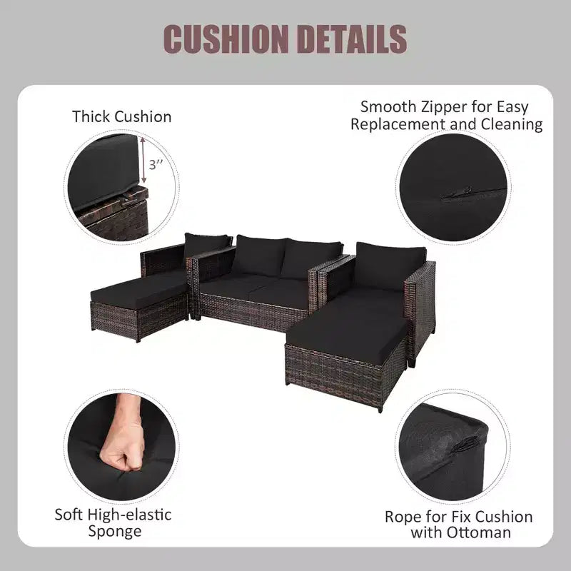 Costway Ensemble de Mobilier de Jardin 5 Pièces en Rotin Canapé Causeuse Pouf Coussins Rouge/Blanc
