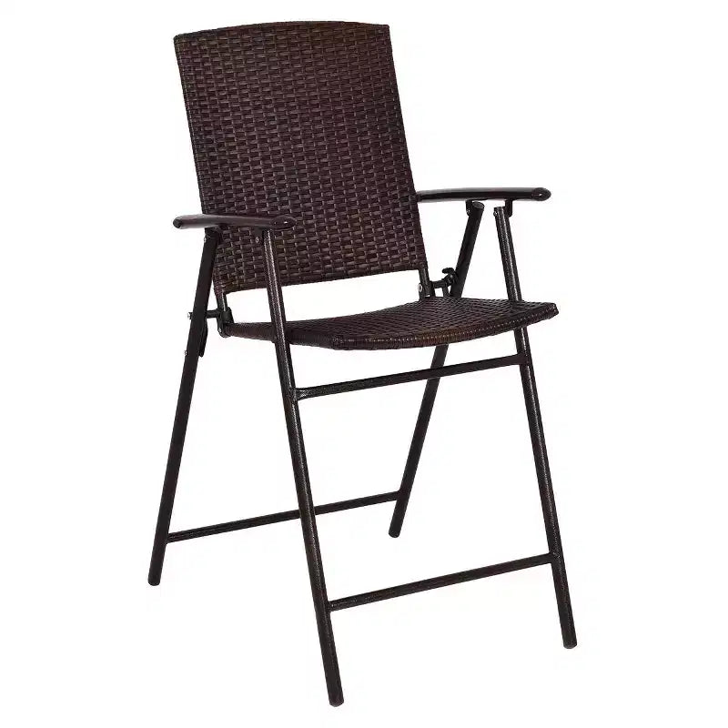 Ensemble de mobilier de jardin en rotin Costway 5 pièces, 4 tabourets de bar pliants + table de bar avec plateau en verre