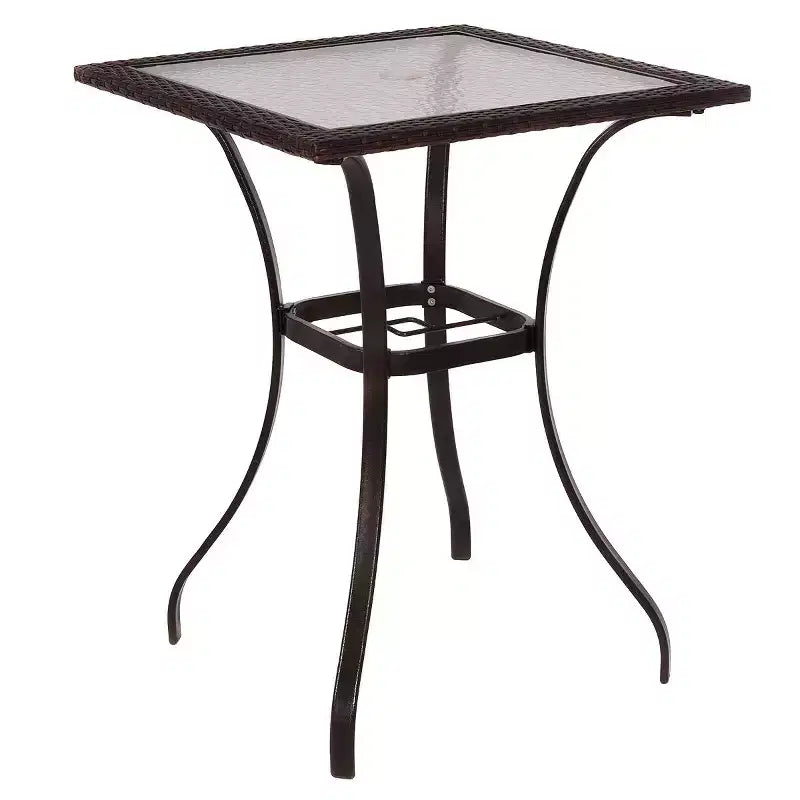 Ensemble de mobilier de jardin en rotin Costway 5 pièces, 4 tabourets de bar pliants + table de bar avec plateau en verre