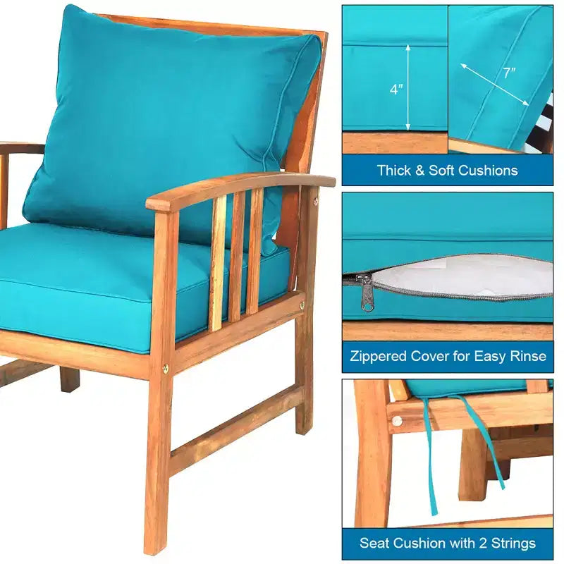 Costway Ensemble de mobilier de patio en bois 4 pièces Table Canapé Chaise Rembourré Jardin Turquoise