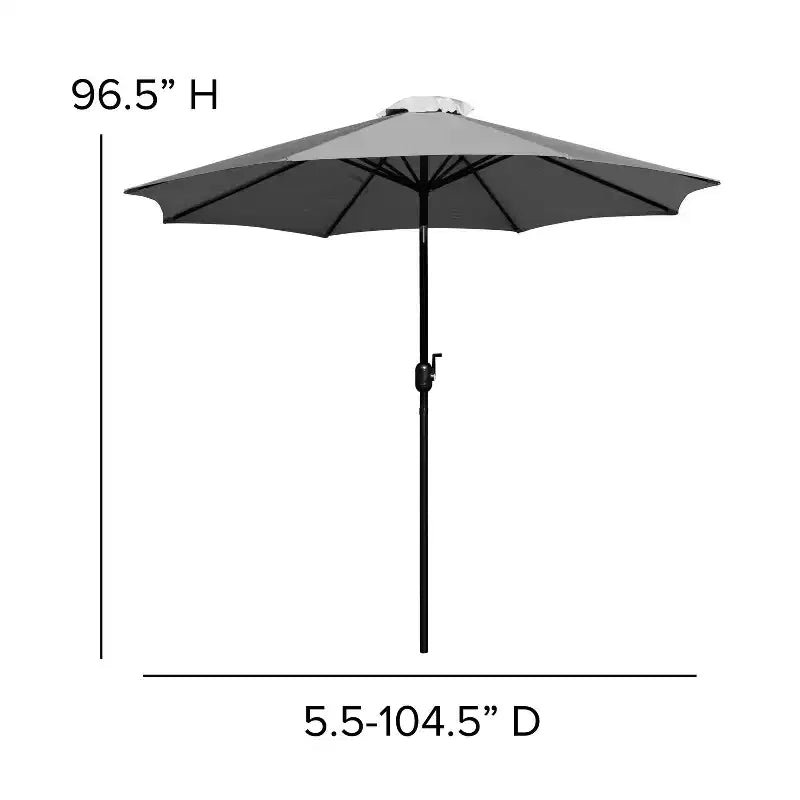Ensemble de salle à manger Merrick Lane Seven en teck synthétique pour patio avec table, quatre chaises club, parasol de 2,74 m et base
