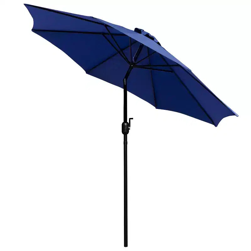 Ensemble de salle à manger Merrick Lane Seven en teck synthétique pour patio avec table, quatre chaises club, parasol de 2,74 m et base