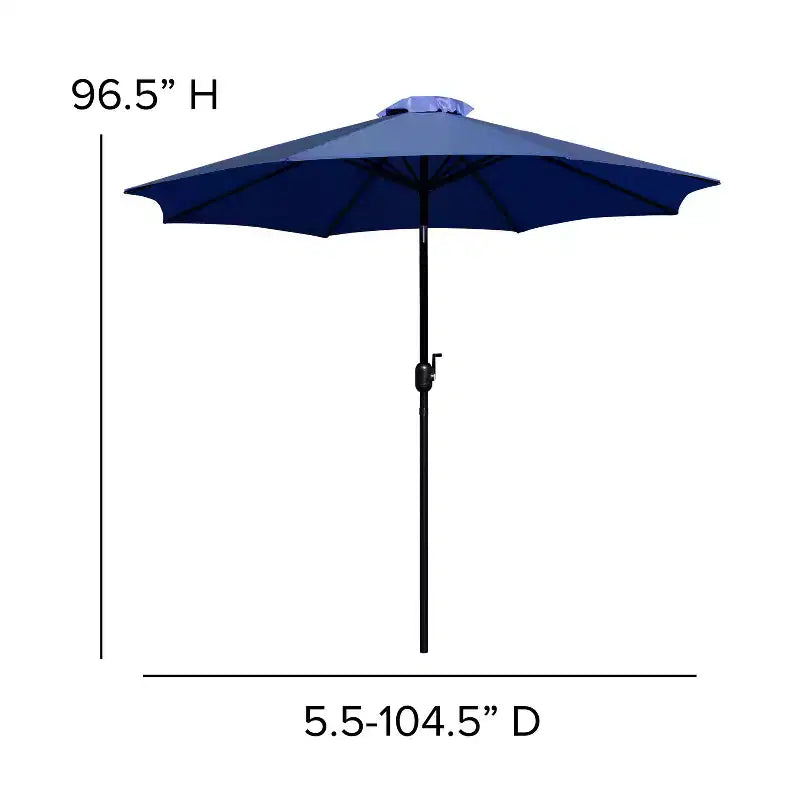 Ensemble de salle à manger Merrick Lane Seven en teck synthétique pour patio avec table, quatre chaises club, parasol de 2,74 m et base