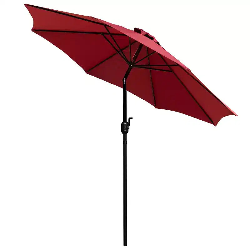 Ensemble de salle à manger Merrick Lane Seven en teck synthétique pour patio avec table, quatre chaises club, parasol de 2,74 m et base