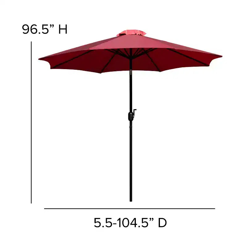 Ensemble de salle à manger Merrick Lane Seven en teck synthétique pour patio avec table, quatre chaises club, parasol de 2,74 m et base