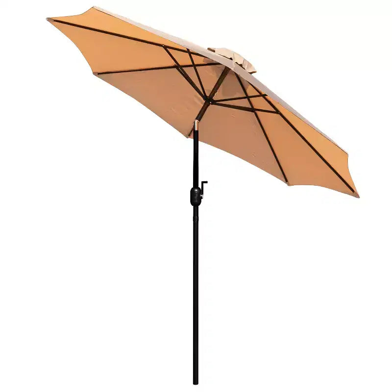 Ensemble de salle à manger Merrick Lane Seven en teck synthétique pour patio avec table, quatre chaises club, parasol de 2,74 m et base