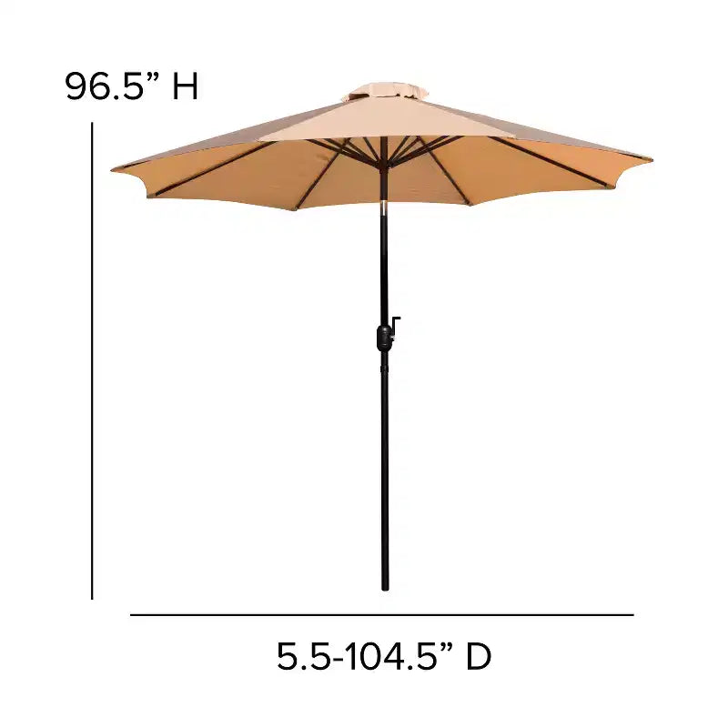 Ensemble de salle à manger Merrick Lane Seven en teck synthétique pour patio avec table, quatre chaises club, parasol de 2,74 m et base