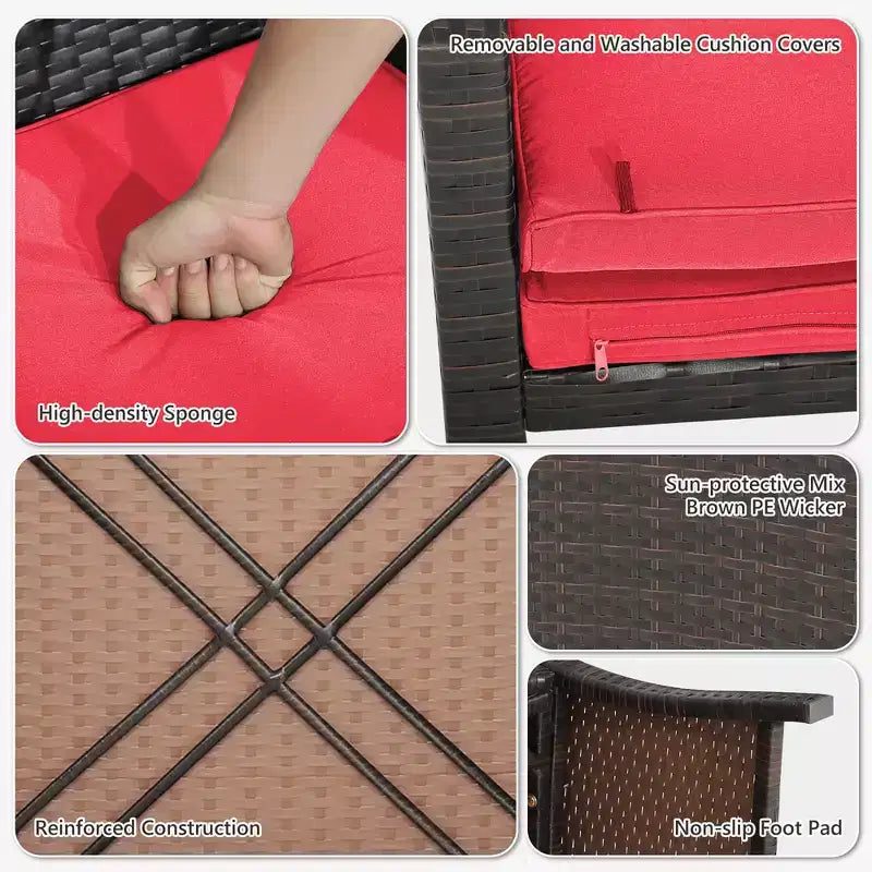 Costway Ensemble de Meubles de Patio 5 pièces en Rotin avec Ottomane Rembourrée Housse de Protection Gain de Place Blanc cassé/Gris/Rouge/Turquoise