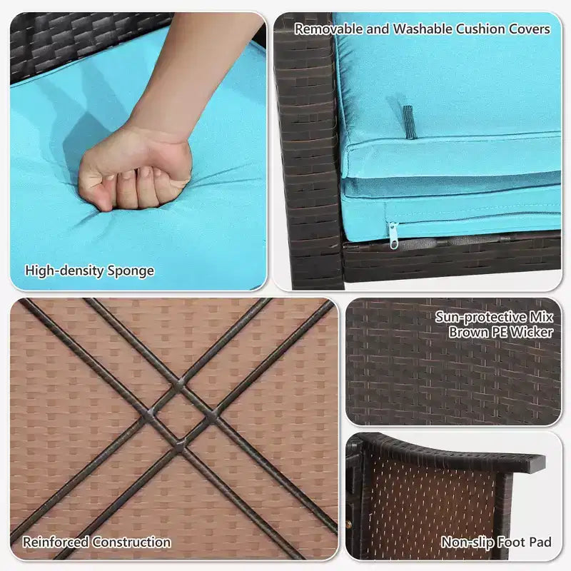 Costway Ensemble de Meubles de Patio 5 pièces en Rotin avec Ottomane Rembourrée Housse de Protection Gain de Place Blanc cassé/Gris/Rouge/Turquoise
