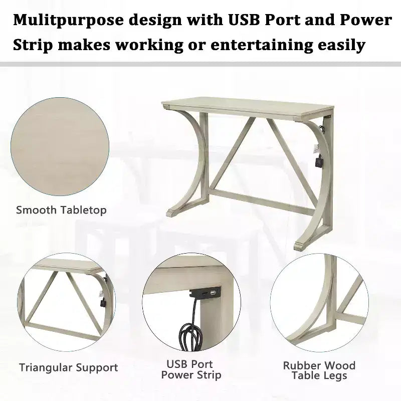 Ensemble de salle à manger 3 pièces à hauteur de comptoir de style ferme avec port USB et tabourets rembourrés - ModernLuxe