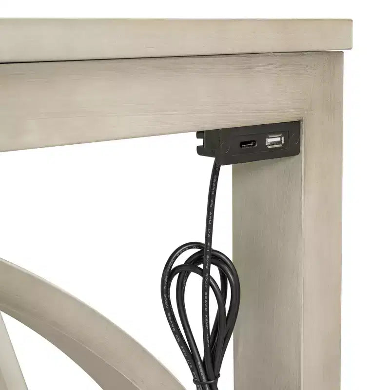 Ensemble de salle à manger 3 pièces à hauteur de comptoir de style ferme avec port USB et tabourets rembourrés - ModernLuxe