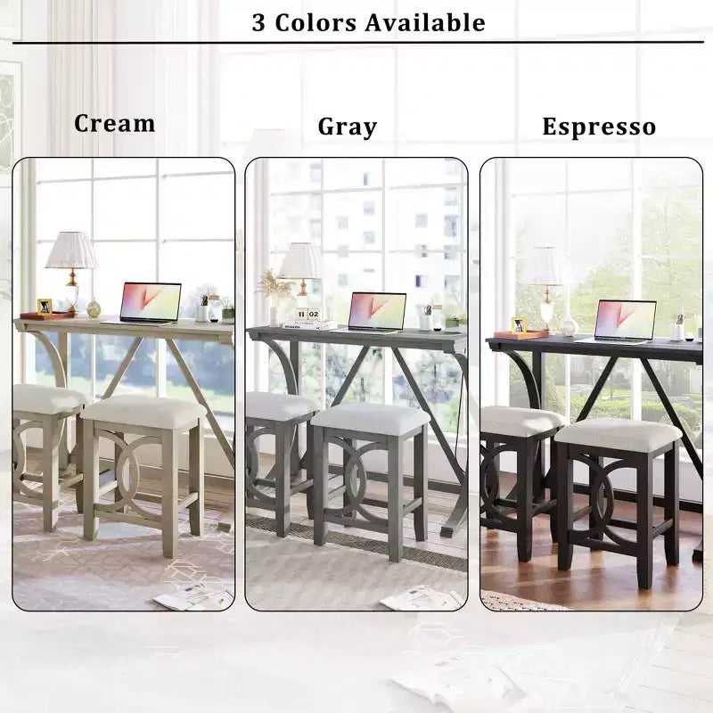 Ensemble de salle à manger 3 pièces à hauteur de comptoir de style ferme avec port USB et tabourets rembourrés - ModernLuxe