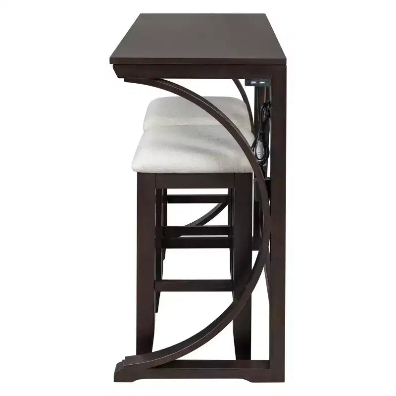 Ensemble de salle à manger 3 pièces à hauteur de comptoir de style ferme avec port USB et tabourets rembourrés - ModernLuxe
