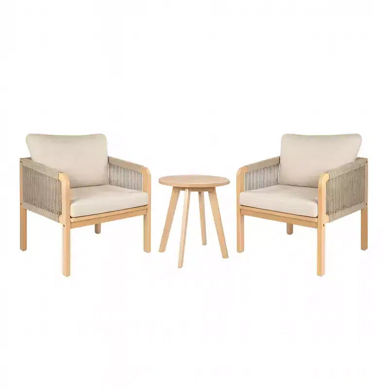 Aveiro 3-Piece Modern Bohemian Roped Acacia Wood Conversation Outdoor Patio Set with Cushions - JONATHAN Y