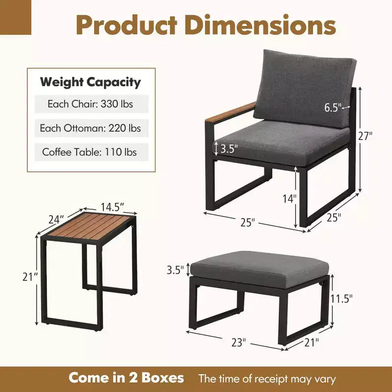 Costway Ensemble de Meubles de Jardin 5 Pièces avec Coussins Moelleux Design Compact Cadre en Aluminium