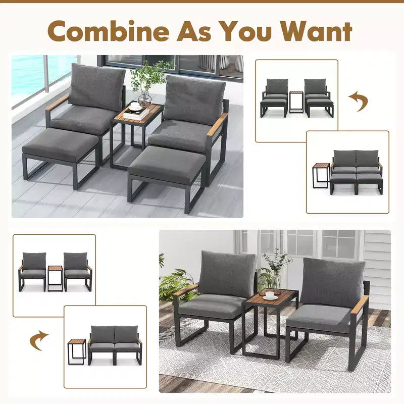 Costway Ensemble de Meubles de Jardin 5 Pièces avec Coussins Moelleux Design Compact Cadre en Aluminium
