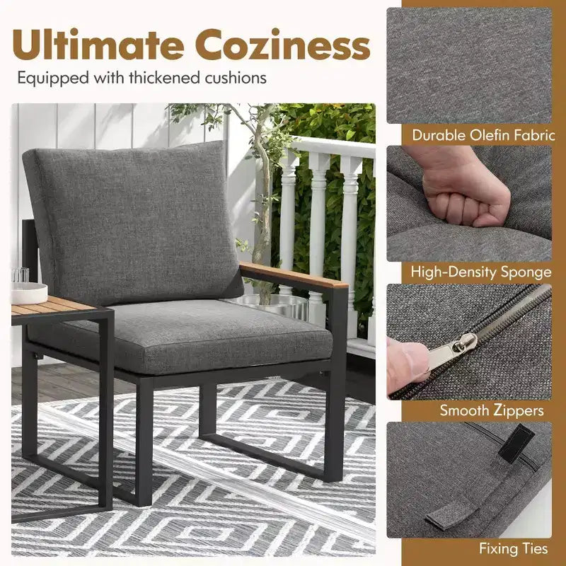 Costway Ensemble de Meubles de Jardin 5 Pièces avec Coussins Moelleux Design Compact Cadre en Aluminium
