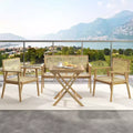 Costway Patio Bistro Table Chair Set with Natural Rattan Seat Indonesia Teak Wood Frame Space Saving