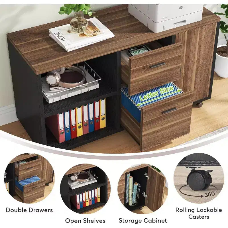 Bureau de direction en L Tribesigns 70.86 avec meuble de classement combiné