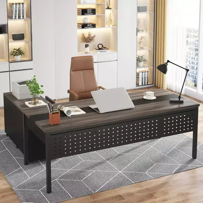 Bureau de direction en L Tribesigns 70.86 avec meuble de classement combiné