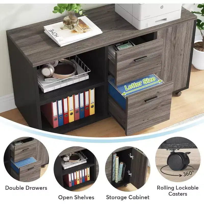 Bureau de direction en L Tribesigns 70.86 avec meuble de classement combiné