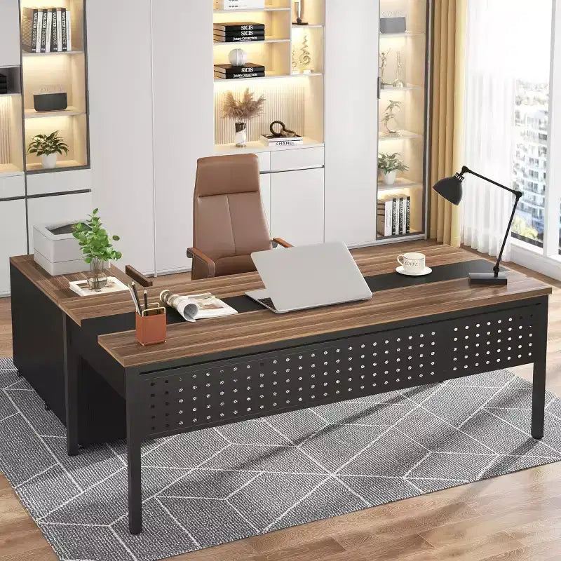 Bureau de direction en L Tribesigns 70.86 avec meuble de classement combiné