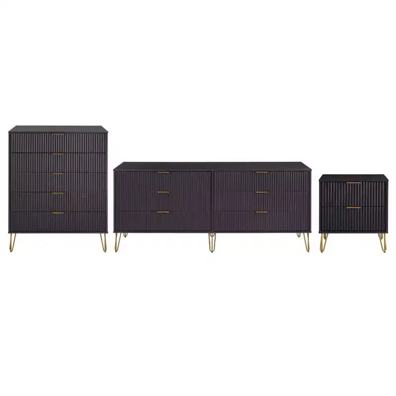 Manhattan Comfort Dumbo 3pc 5 Drawer Dresser, 6 Drawer Dresser and Nightstand Set