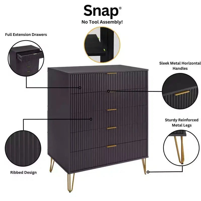Ensemble 3 pièces Manhattan Comfort Dumbo comprenant une commode à 5 tiroirs, une commode à 6 tiroirs et une table de chevet