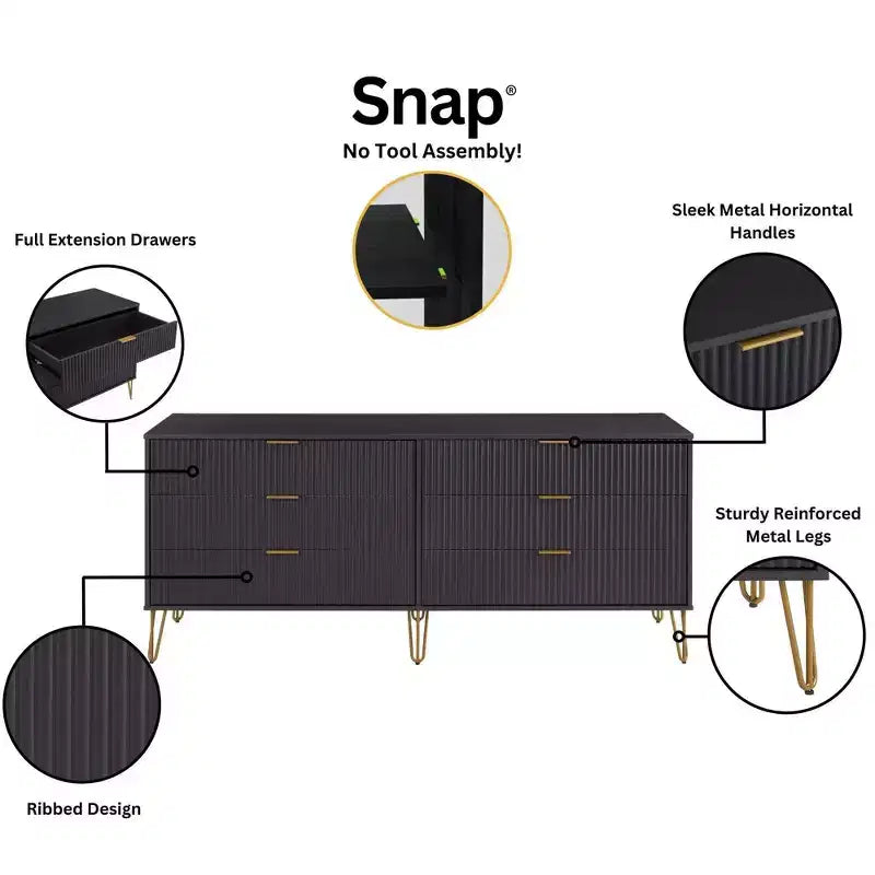 Ensemble 3 pièces Manhattan Comfort Dumbo comprenant une commode à 5 tiroirs, une commode à 6 tiroirs et une table de chevet