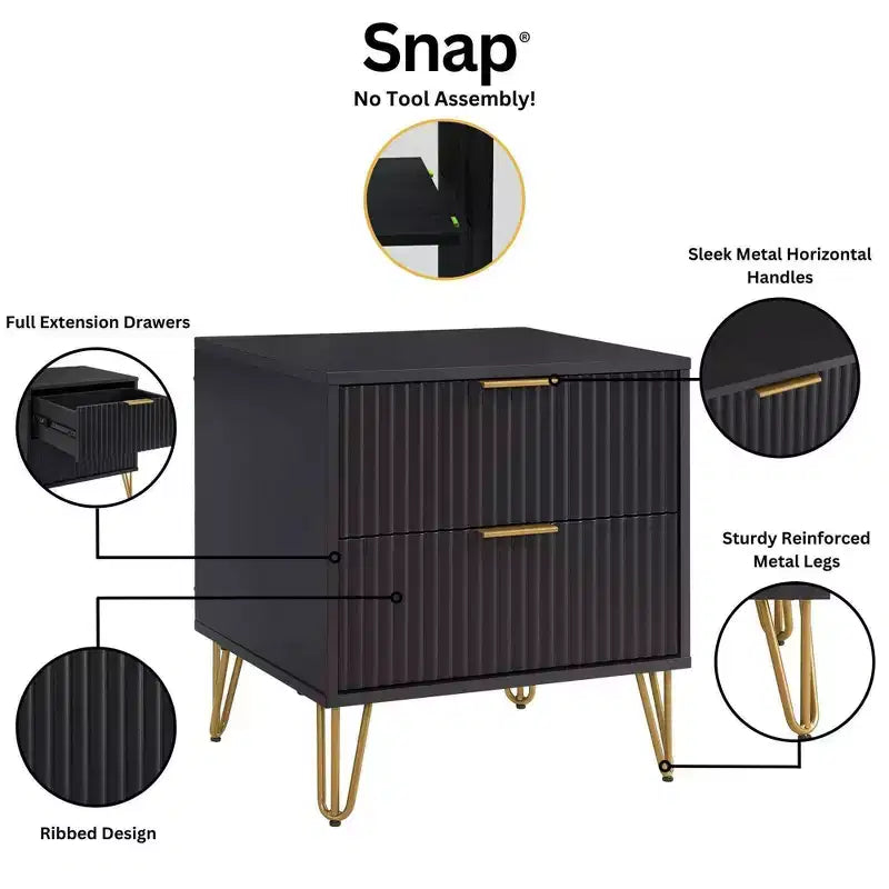 Ensemble 3 pièces Manhattan Comfort Dumbo comprenant une commode à 5 tiroirs, une commode à 6 tiroirs et une table de chevet