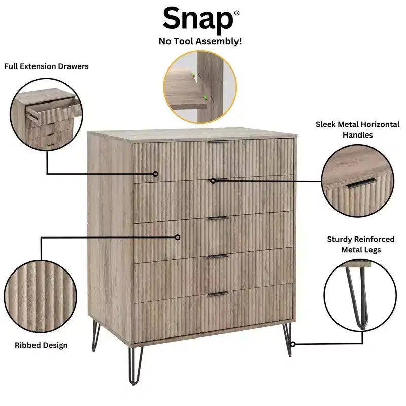 Ensemble 3 pièces Manhattan Comfort Dumbo comprenant une commode à 5 tiroirs, une commode à 6 tiroirs et une table de chevet