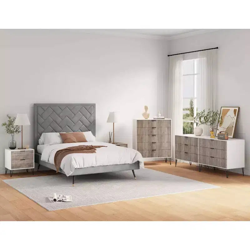 Ensemble 3 pièces Manhattan Comfort Dumbo comprenant une commode à 5 tiroirs, une commode à 6 tiroirs et une table de chevet