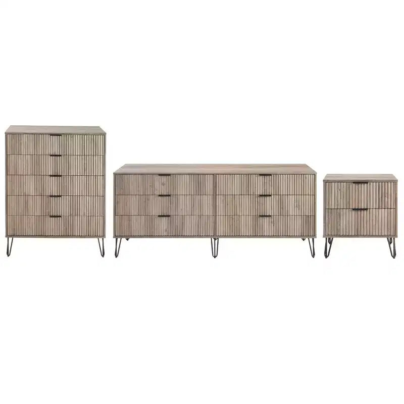 Ensemble 3 pièces Manhattan Comfort Dumbo comprenant une commode à 5 tiroirs, une commode à 6 tiroirs et une table de chevet