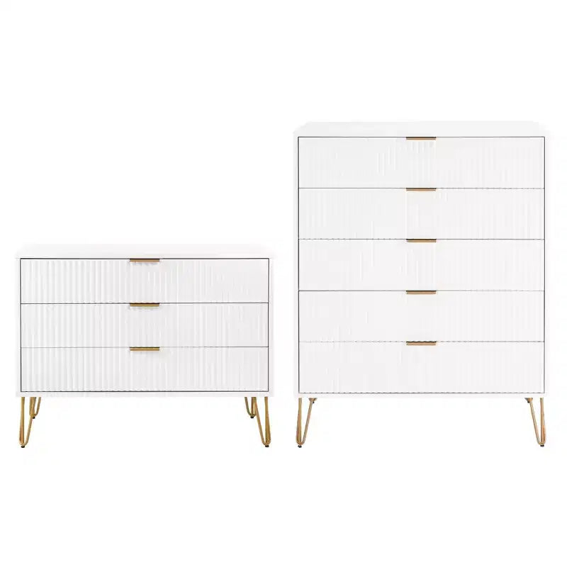 Manhattan Comfort Dumbo 2pc Modern 5 Drawer Dresser and 3 Drawer Dresser Set