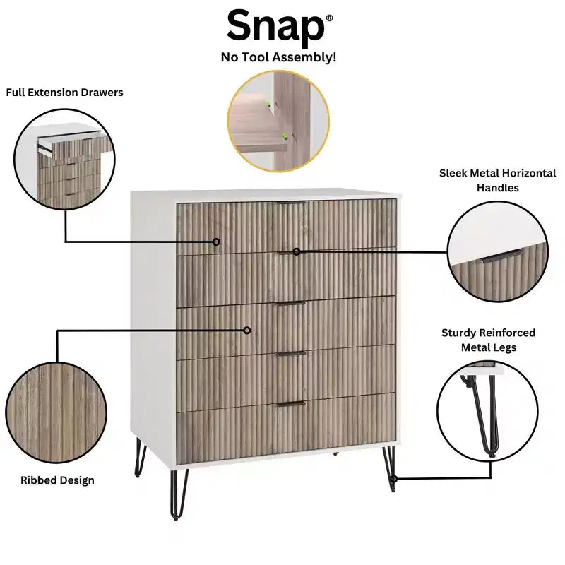 Ensemble de commodes Manhattan Comfort Dumbo 2 pièces moderne avec 5 tiroirs et 3 tiroirs