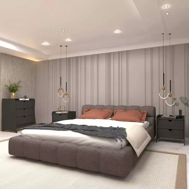 Ensemble de chambre à coucher Manhattan Comfort Coney avec commode et table de chevet 3 pièces
