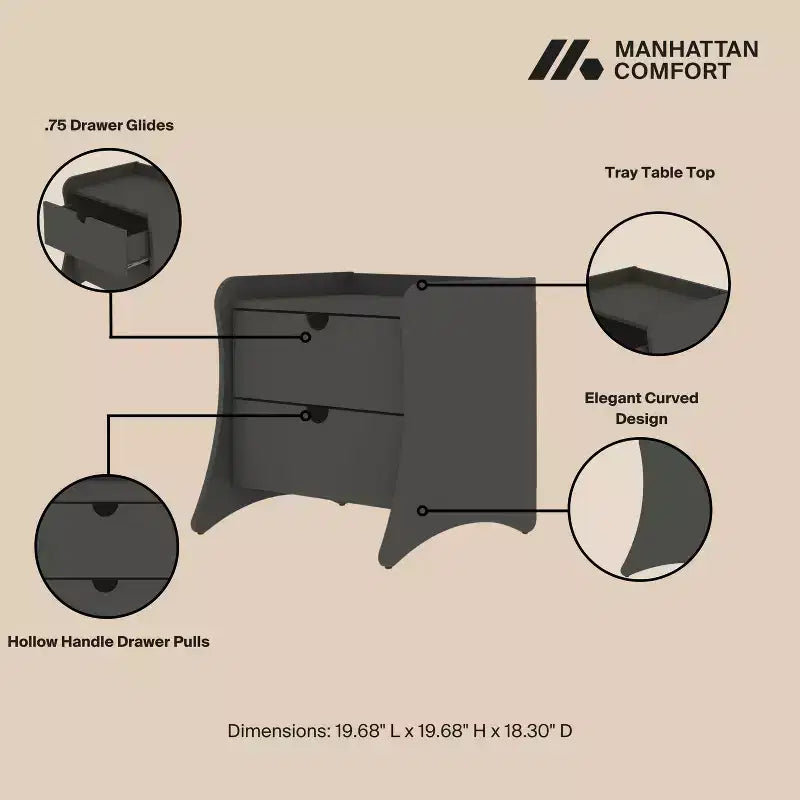 Ensemble de chambre à coucher Manhattan Comfort Coney avec commode et table de chevet 3 pièces