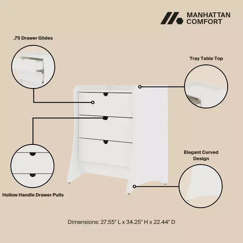 Ensemble de chambre à coucher Manhattan Comfort Coney avec commode et table de chevet 3 pièces