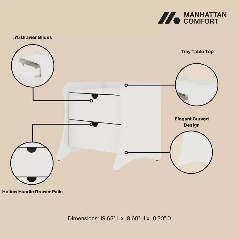 Ensemble de chambre à coucher Manhattan Comfort Coney avec commode et table de chevet 3 pièces