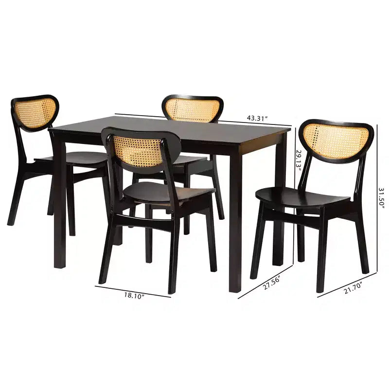 Ensemble de salle à manger 5 pièces Baxton Studio Jeriah en bois et rotin tissé, style moderne du milieu du siècle