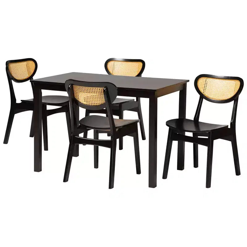 Ensemble de salle à manger 5 pièces Baxton Studio Jeriah en bois et rotin tissé, style moderne du milieu du siècle