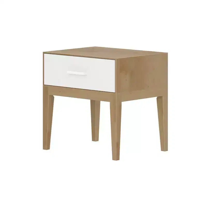 Ensemble de chambre double en bois massif Plank+Beam avec 2 tables de chevet, blanc/bouleau