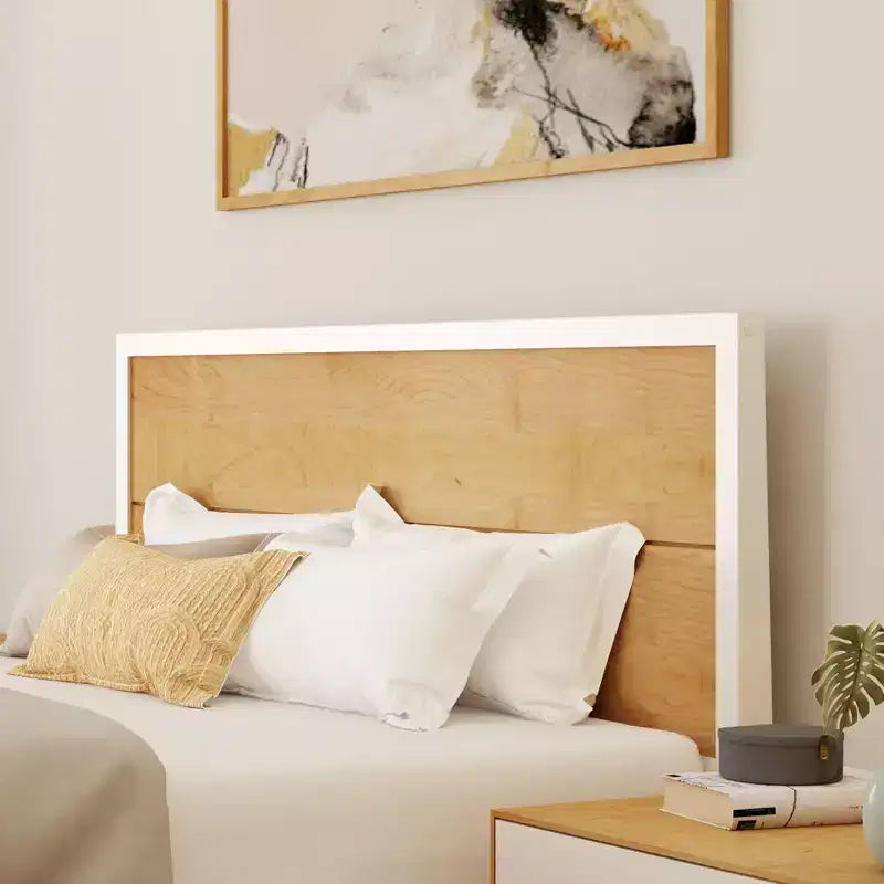Ensemble de chambre double en bois massif Plank+Beam avec 2 tables de chevet, blanc/bouleau