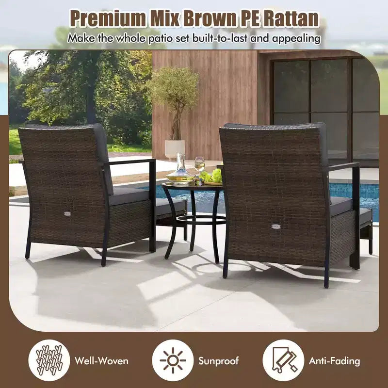 Ensemble de meubles d'extérieur Costway 5 pièces chaises et poufs en rotin avec table basse en verre blanc cassé/noir/bleu marine/gris