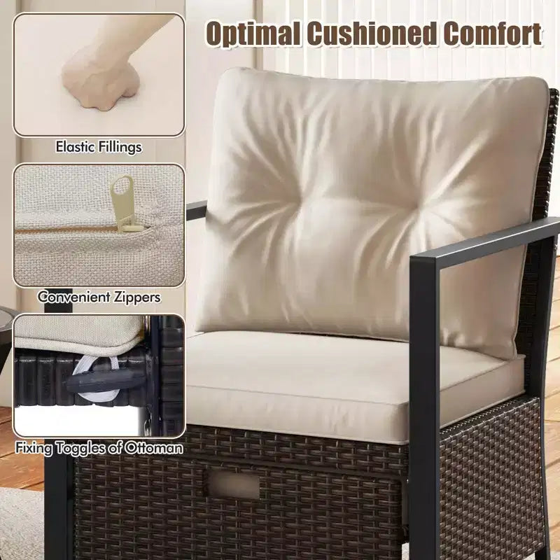 Ensemble de meubles d'extérieur Costway 5 pièces chaises et poufs en rotin avec table basse en verre blanc cassé/noir/bleu marine/gris