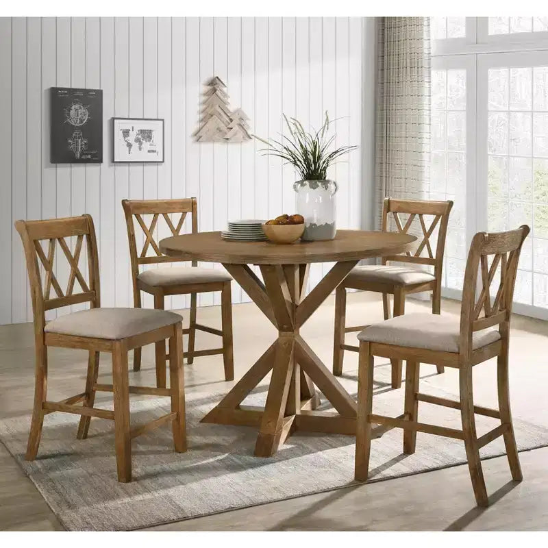 Roundhill Furniture Windvale Cross-Buck Wood Counter Height Dining Set - 5-Piece